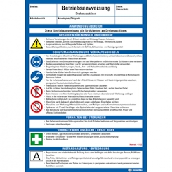König Werbeanlagen Dreifke® Maschinenbetriebsanweisung Drehmaschinen, Kunststoff, 210x297mm, ASR A1.3, DIN EN ISO 7010 Image