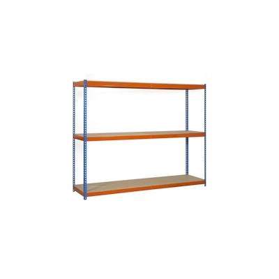 PROREGAL Schwerlastregal WOOD BEAST THREE | HxBxT 150x120x75cm | 3 Ebenen | Fachlast 600kg | Blau-Orange | Weitspannregal Werkstattregal Lagerregal Image