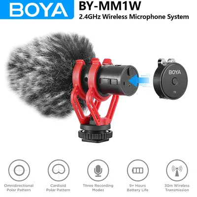 BOYA BY-MM1W Wireless Shotgun Microphone for iPhone Android Smartphones DSLR Camcorders Video Recording Youtube Live Streaming