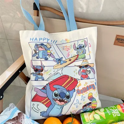 Disney Stitch Handbag Cute Cartoon Angel Good-looking High-capacity Student Canvas Shoulder Bag Shopping Bag Girl&Child Gifts