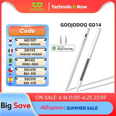 GOOJODOQ GD14 Stylus Pen For Apple Pencil with IPad Find My And Custom Hotkeys for iPad Air6/5/ 4 iPad Pro 11 2018-2024 pro 13
