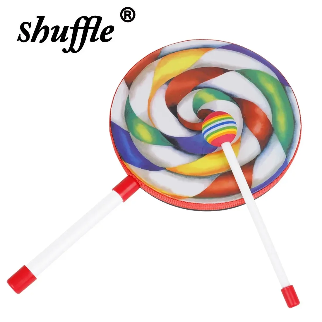 Orff 8-Zoll-Handtrommel-Schlaginstrument im Lollipop-Stil, tragbares Tamburin mit Knock Stick, für Kinder, pädagogische Kindergeschenke Image