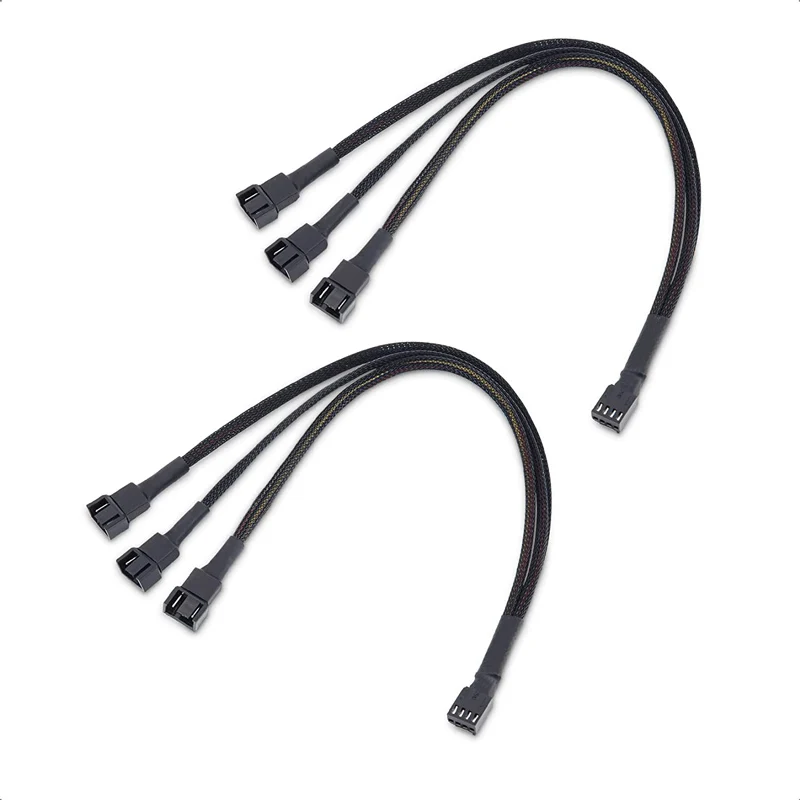 3/4 Pin PWM Lüfter kabel 1 bis 3 Wege Splitter schwarz Ärmel Verlängerung kabel PMW Lüfter Anschluss kabel Leitungen Computer kabel Image