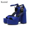 Kcenid Neue Frauen Sandalen Sommer Schuhe Sexy Peep Toe Dicken High Heels Plattform Blau Schwarz Kleid Partei Hochzeit Schuhe Frau pumpen