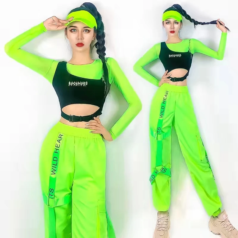 2022 Hip Hop Street Dance Kleidung Fluoreszierende Grün Outfit Weibliche Nachtclub Bar Jazz Gogo Dancewear Bühne Kostüm Rave Kleidung
