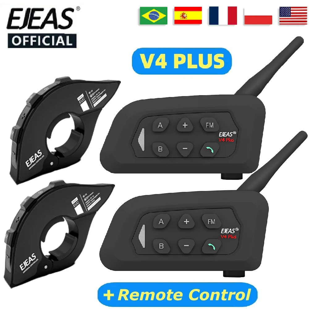 EJEAS V4 Plus Motorradhelm Bluetooth-Gegensprechanlage, 4 Passagiere Gegensprechanlage, Reichweite 1500 m, IP65 wasserdicht Image