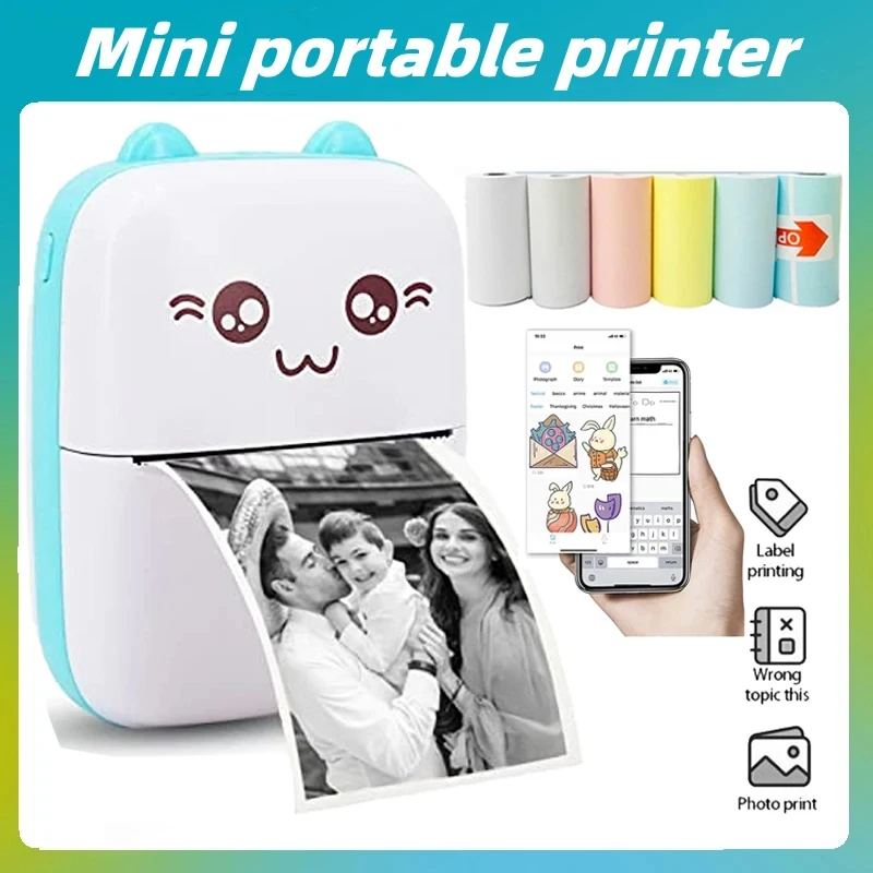 Tragbarer Thermodrucker, Mini-Katzendruck, Fototasche, Thermoetikettendrucker, 58 mm Druck, kabellose Bluetooth-Android-iOS-Drucker Image