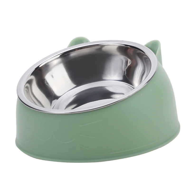 1pc Katze Schüssel Schöne Kreative Geneigt Kätzchen Welpen Futter Futternäpfe Edelstahl Katzen Trinken Feeder Haustier Hunde Katzen Feeder Image