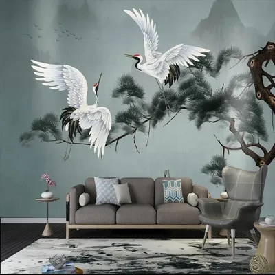 Nach 3D Wandbild Chinoiserie Tapete Pines Und Rot-gekrönt Krane Wand Malerei Wand Papiere Für Wohnzimmer Sofa TV hintergrund Image