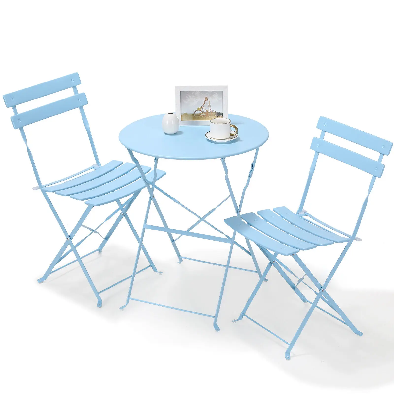 Gartenmöbel, Terrassen-Set, Bistro-Tisch-Set, 3-teilig, Stahltisch und Stühle, klappbares Bistro-Set für Rasen, Balkon, Hinterhof, Hof