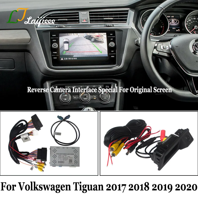 Für volkswagen tiguan 2 2017 2018 2019 2021 original bildschirm mib system keine notwendigkeit codierung decoder & hd rückfahr rückfahr kamera kit Image