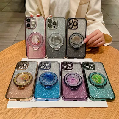 Klappbarer Ständer Glitter Liquid Quicksand Bracket Gradient Case für iPhone 12 13 14 15 Pro Max Wireless Charging Magnet abdeckung