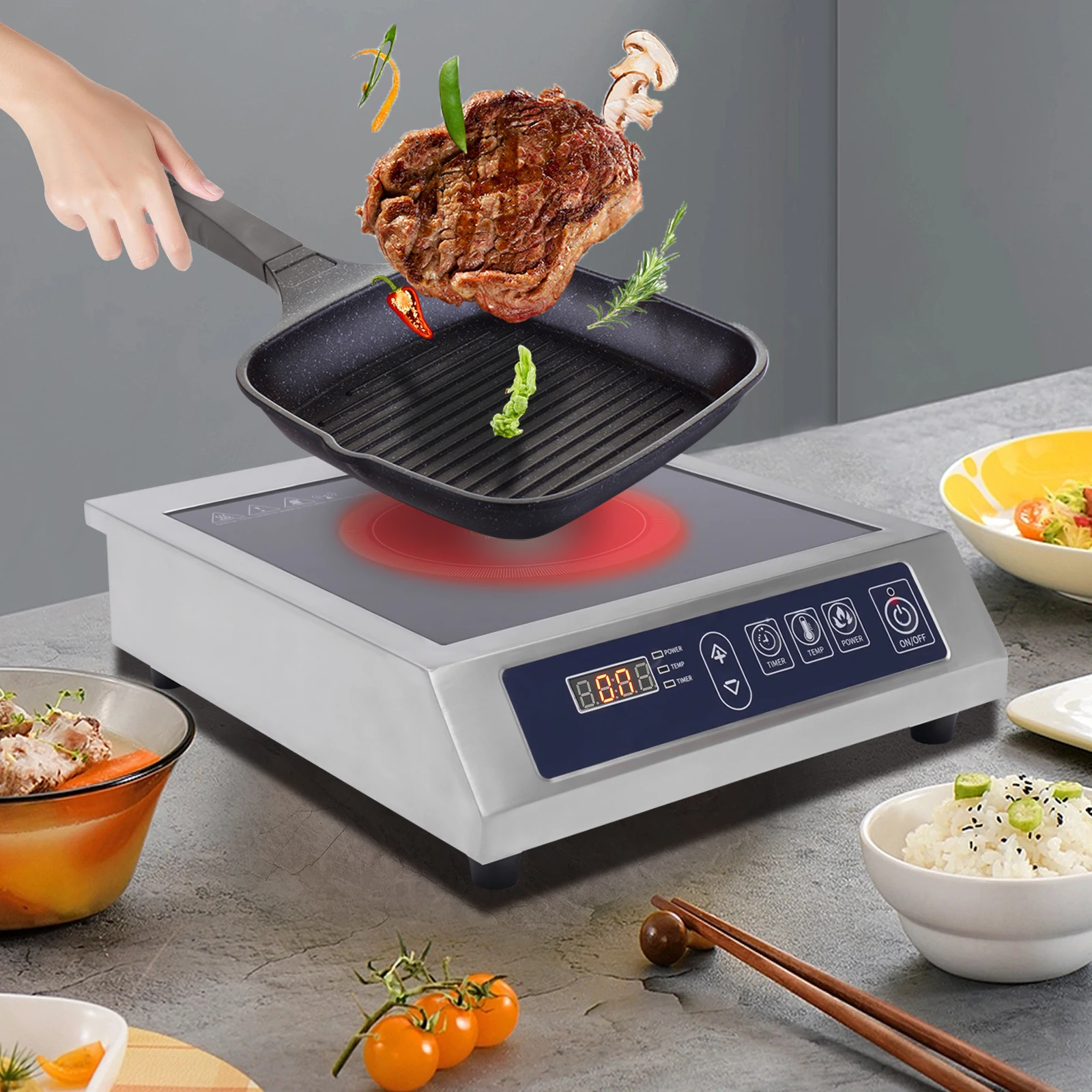 Moderner elektrischer Induktionsherd, digitales 3500-Watt-Induktionskochfeld für gewerbliche Zwecke Image