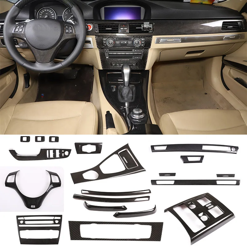 Für BMW 3er E90 2005-2012 ABS Carbon Fiber Innen Dekoration Abdeckung Aufkleber Dashboard Konsole Getriebe Shift Türgriff trim Image