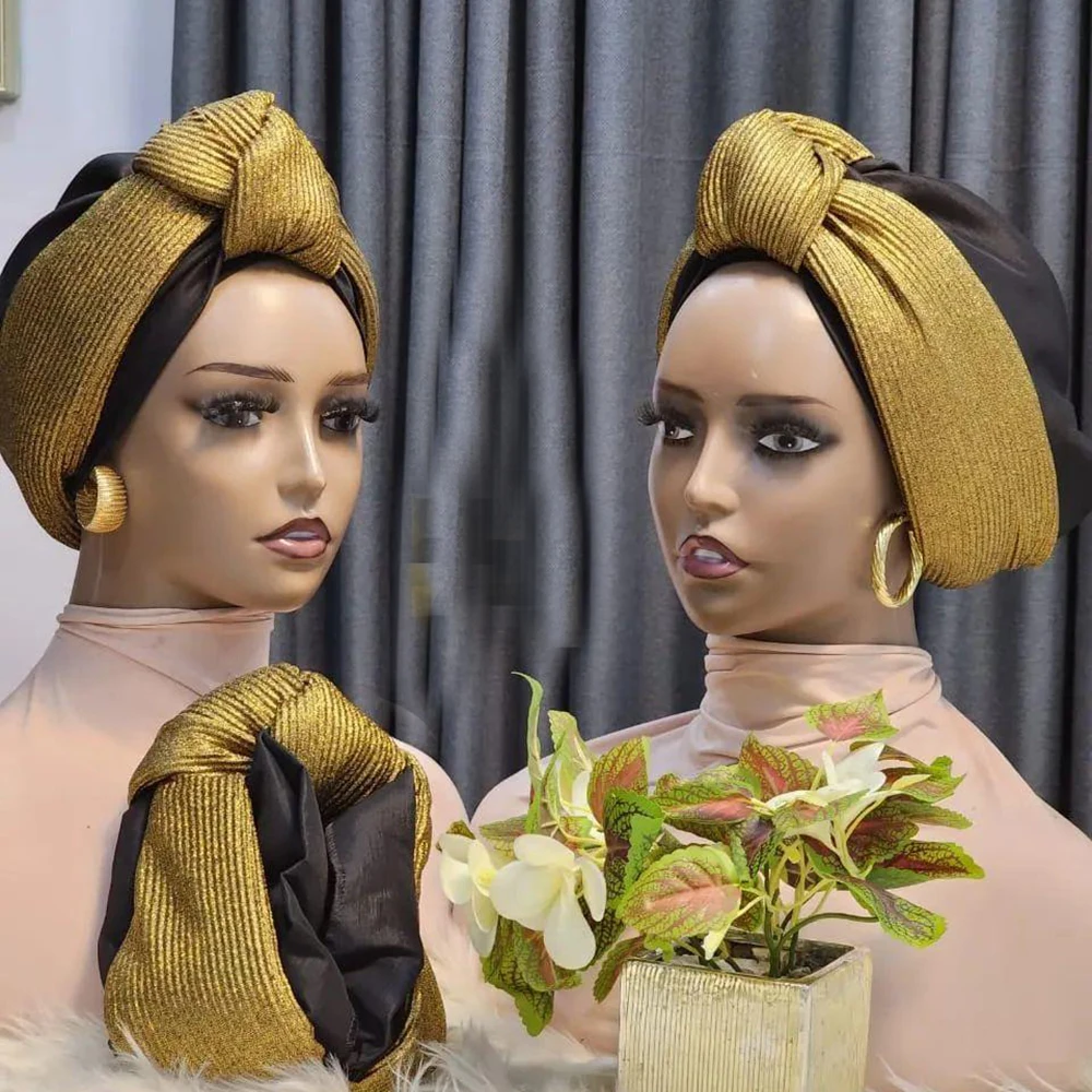 Mode Frauen Kopf wickelt afrikanische Dame Turban Hut geknotet Headtie Hochzeits feier Kopf bedeckung Nigeria Auto Geles Image