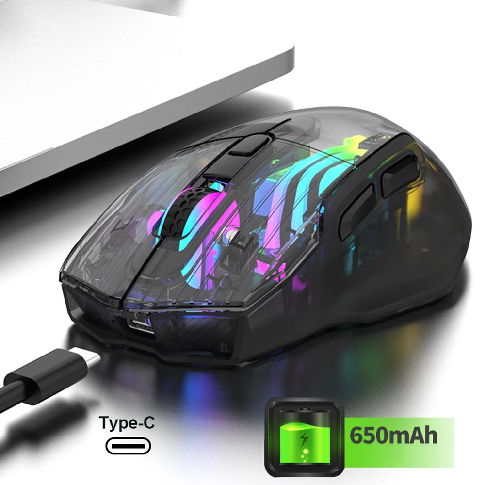 3 Modi Bluetooth 2,4g drahtlose transparente Maus RGB-Gaming-Maus 1200-3600dpi wiederauf ladbare Mute-Maus für Laptop-PC Image