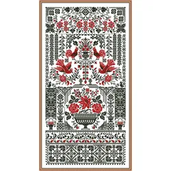 Rotes und schwarzes Stickerei-Kreuzstich-Set, DIY-Leinwand-Set, DMC bestickt, Gartenatlas 47-83, 14CT, 18CT, 25CT