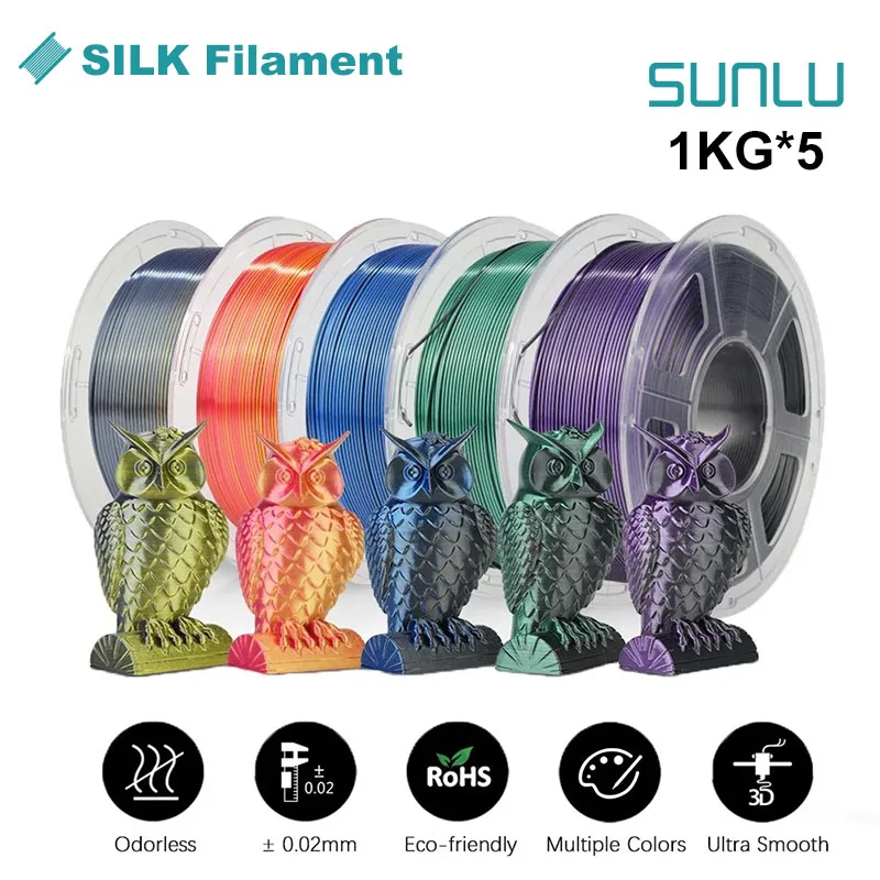 SUNLU Seide Dual/Triple/TPU SEIDE 3D-Drucker-Filament 1 kg 1,75 mm 5 Rollen SEIDE/PLA Rabinbow umweltfreundlich KOSTENLOSER VERSAND Image