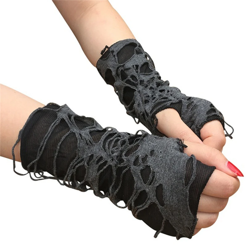 Schwarze Handschuhe sexy Gothic gebrochene Handschuhe Punk dunkle Frauen Halloween Handschuh Cosplay Kleidung Party Dress Up Accessoires Image