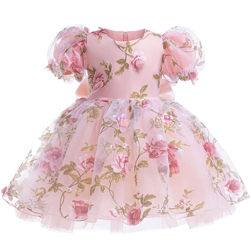 Partykleider für Mädchen Kleinkind Blumen-Mesh-Kleid Baby Tüll Prinzessinnenkleid für Kinder Geburtstag Hochzeit Party Abschlussball Taufkleid Image