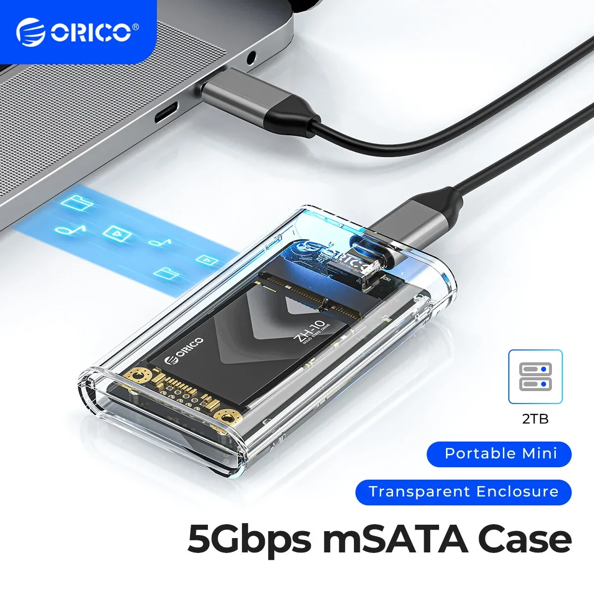 ORICO Transparenter externer Adapter Mini MSATA SSD-Gehäuse Gehäuse auf USB 3.2 Gen1 5 Gbit/s Adapter für MSATA NGFF SSD für PC-Gehäuse Image
