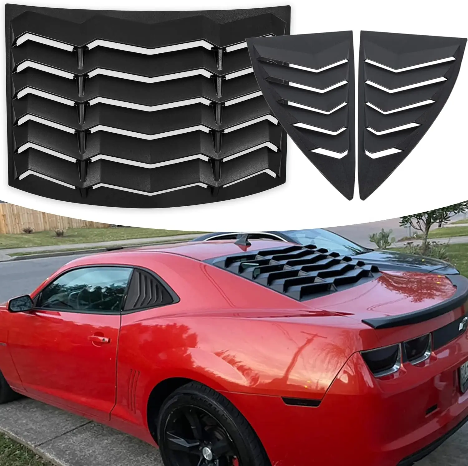 Tml camaro fenster lamellen für chevy chevrolet camaro 2010-2015 hintere und seitliche sonnenschutz windschutz scheibe abdeckung im gt lambo stil Image
