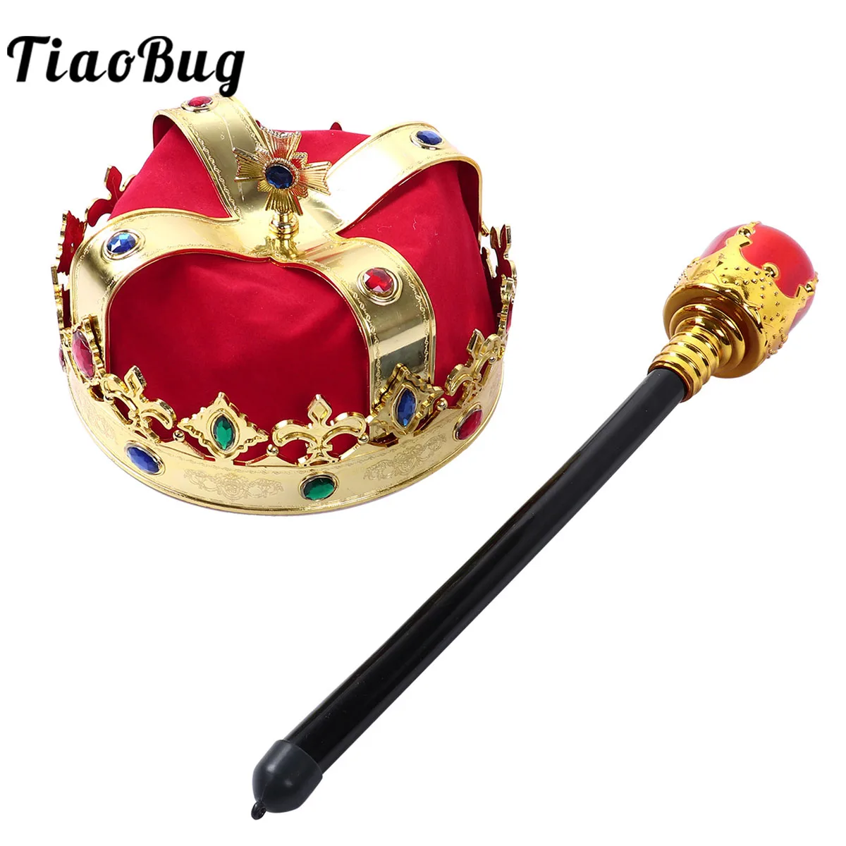 2Pcs König Prince Royal Crown Scepter Set Kinder König Prinz Cosplay Zubehör Kind Dekoration Maskerade Partei Phantasie Kleid Prop Image