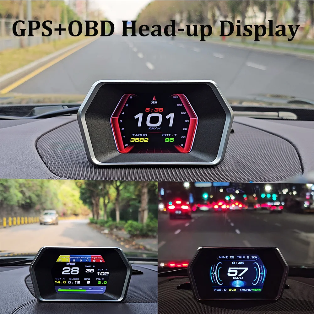GPS + OBD Auto Für HUD Auto Elektronik Digital Head Up Display LED Dual System Smart Gauge Mit Übergeschwindigkeit Warnung wasser Temp RPM Alarm Image