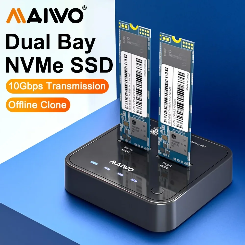 Maiwo m.2 nvme ssd gehäuse offline klon 10gbps dual bay nvme docking station externe festplatte gehäuse für m2 ssd m key Image