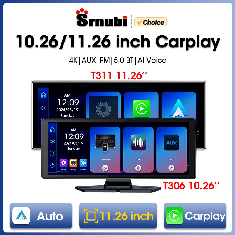 Srnubi 10,26 11,26 Zoll drahtloses Carplay & Android Auto Dash Cam Bildschirm 4k DVR Navigation Dashboard Video recorder 24h Park Aux Image
