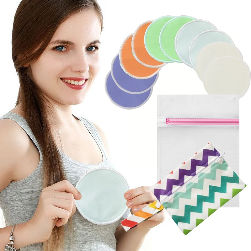 Bambus wieder verwendbare Still kissen einfarbig Frauen wasch bar Still kissen 10 stücke mit 1pc wasserdichten Beutel und 1pc Wasch beutel Image