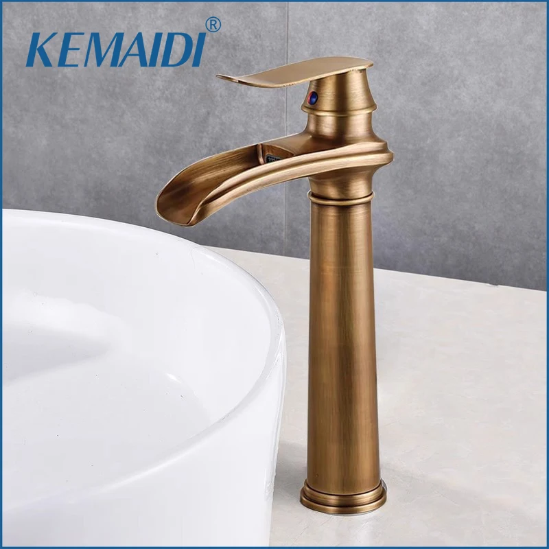 Kemaidi antikes Messing Waschbecken Waschbecken Wasserhahn Wasserfall heiß kalt Mischbatterie Einhand Waschbecken Wasserhähne Deck montiert Wasserhahn schwarz