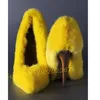 Gelbe Flusen spitze Absätze Pumps Frauen elegante Laufsteg Luxus Pelz High Heel Schuhe schicke Pumps