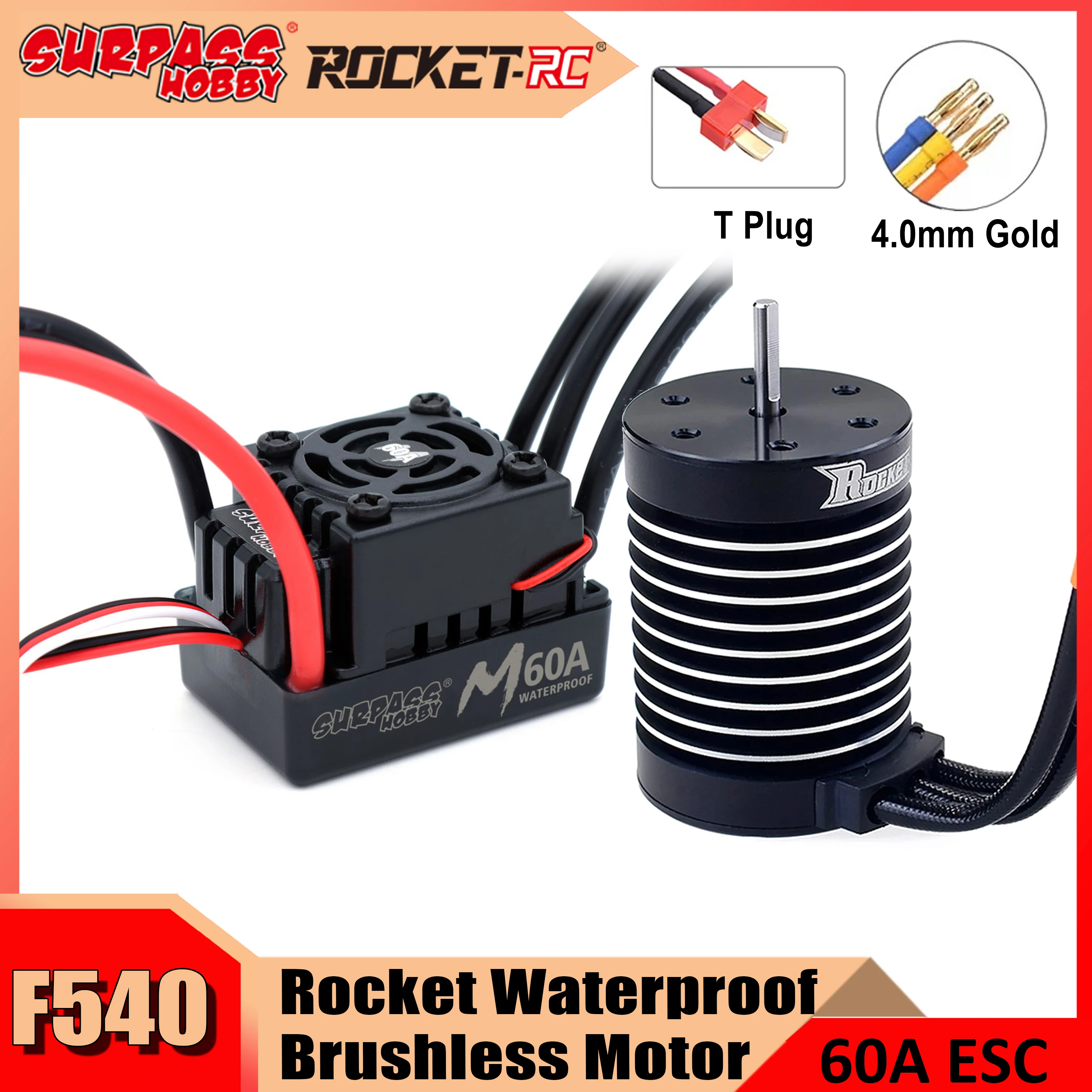 Surpass Hobby Rocket F540 Wasserdichter bürstenloser Motor mit M 60A ESC Combo 4370/3930KV für RC Car 1/10 RC Car Traxxas Off-Road