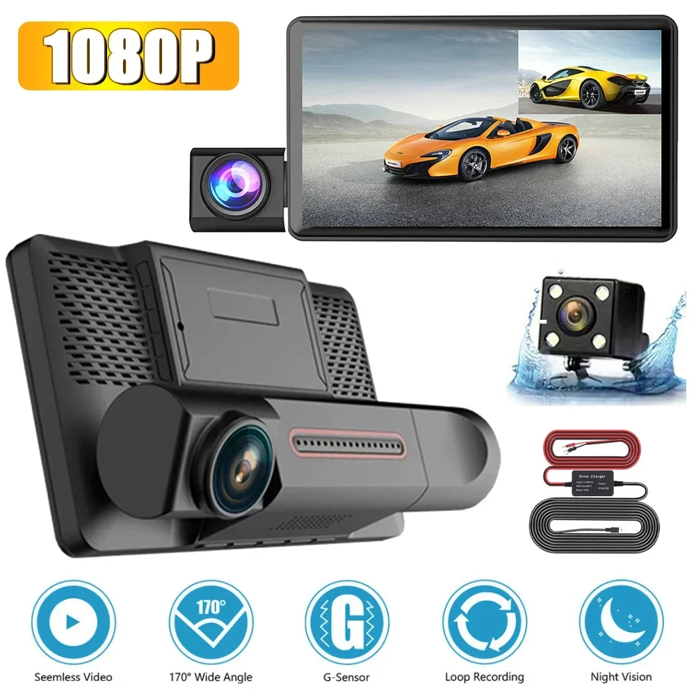 Auto DVR 3 Kameras 4,0 Zoll Dash Cam Auto Video recorder Auto Registra tor DVR Dash Cam mit 3-Wege-Kameras 24h Park monitor Image