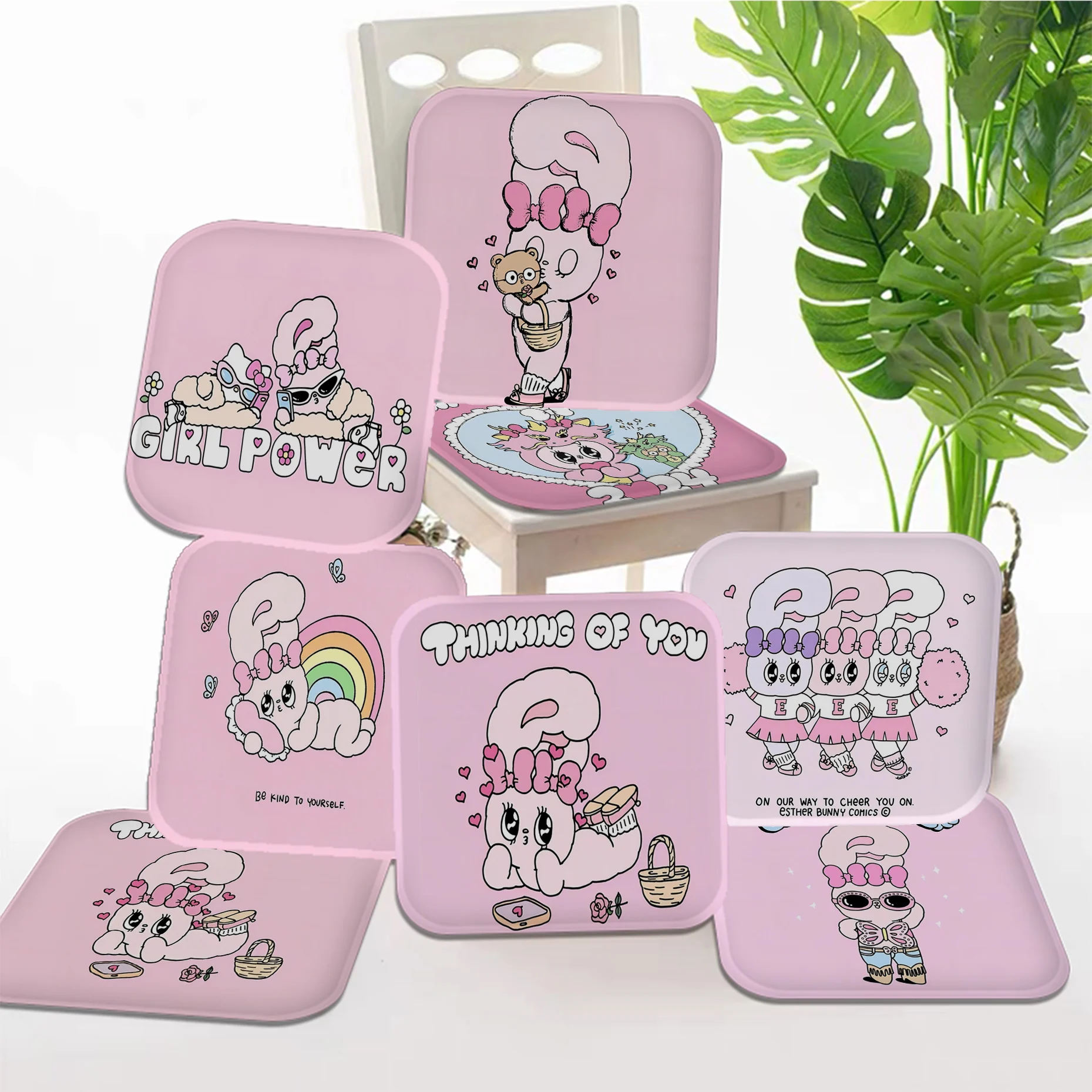 Niedliche rosa Esther Bunny dekorative Stuhl matte Soft Pad Sitzkissen für Esszimmer Terrasse Home Office Indoor Outdoor Garten Sofa Dekor