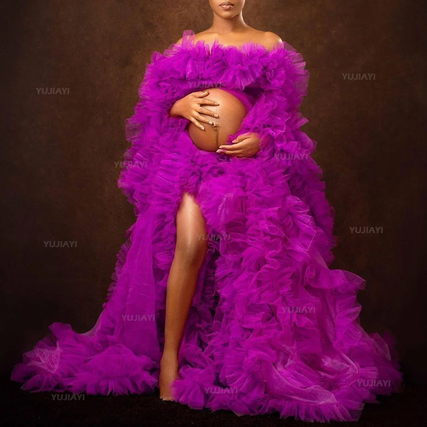 Umstandsroben Damen Lange Tüll Bademantel Kleider Fotoshooting Kleid Sexy Braut Flauschige Nachtwäsche Maßgeschneidertes Schwangerschaftskleid Image