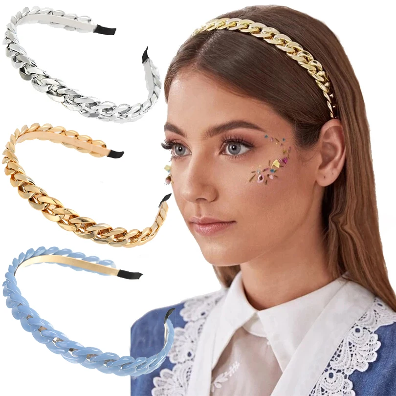 FORWOT Mode Ketten Stirnband Für Frauen Elastische Haarbänder Haar Hoop Headwraps Mädchen Haar Zubehör Metall Chic Haar Ornament Image