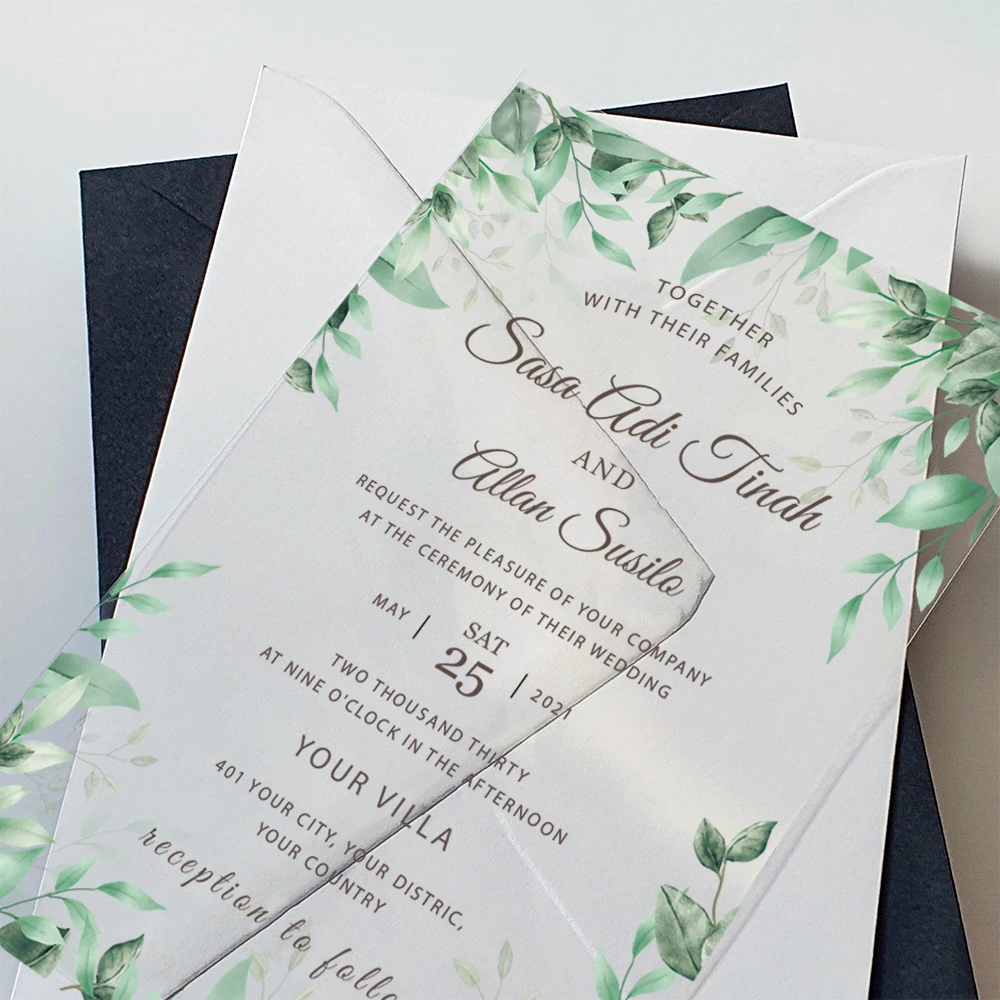 Benutzerdefinierte Hochzeitseinladungen aus Acryl, personalisierte Geburtstags-Mizwa-Einladungen, Druck mit Blumenmuster, personalisierte Hochzeitseinladungen Image