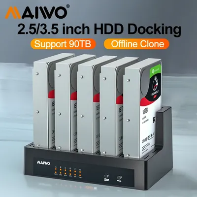 MAIWO 5-Schacht-HDD-Dockingstation mit Offline-Klon, SATA auf USB 3.0-Festplatten-Dockingstation für 2,5/3,5-Zoll-Festplattengehäuse