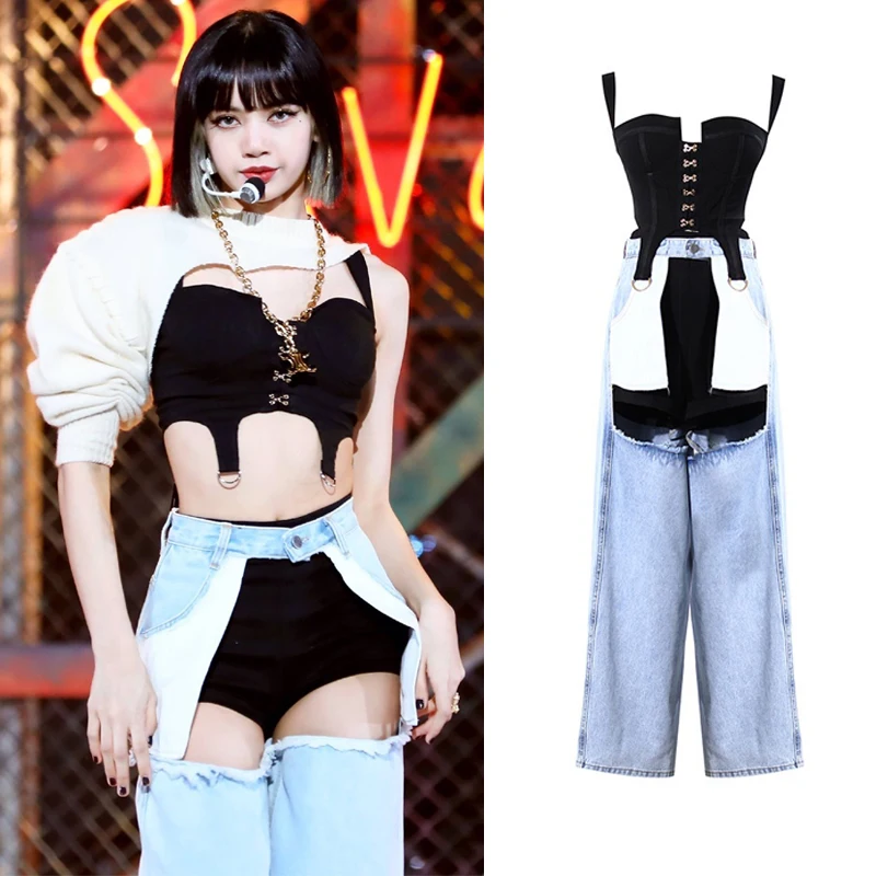 Neue Mädchen Gruppe Hip Hop Kleidung Hohl Design Hohe Taille Weste Nachtclub Sängerin Sexy Bühne Leistung Kleidung DWY6051