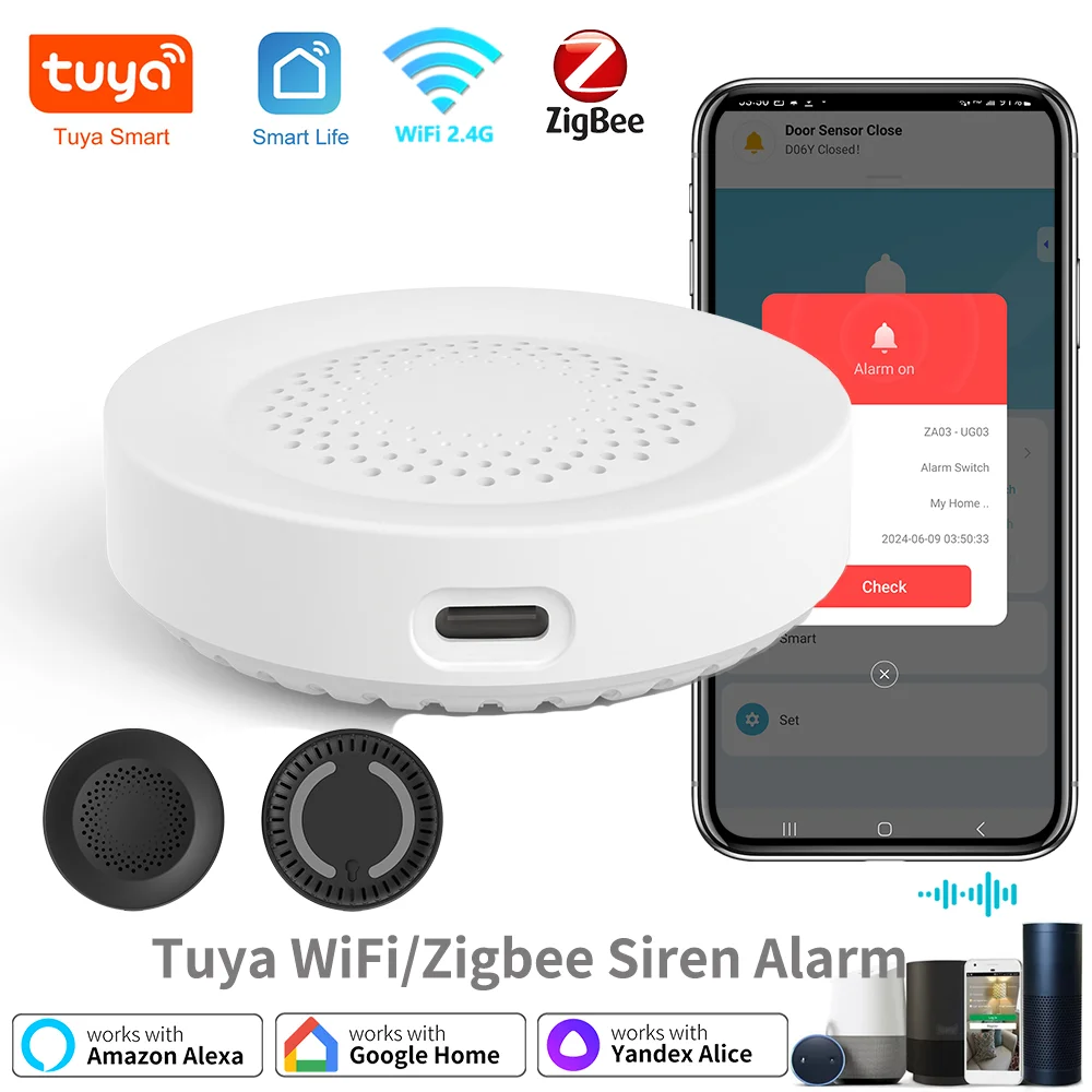 Tuya ZigBee Wifi Sirene Alarm für Smart Home Sicherheit 100db Lautsprecher funktioniert mit Alexa Yandex Alice benötigen Tuya ZigBee Hub. Image