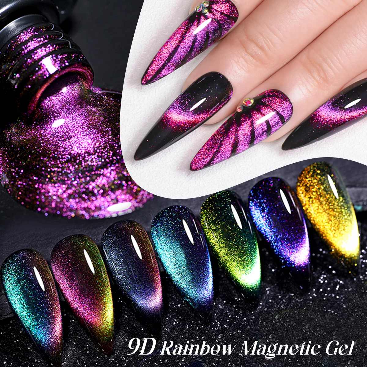 MEET ACROSS 7 ml 9D Katze Magnetischer Gel-Nagellack Laser Regenbogen Magnetisches Semi-permanentes UV-Gel LED Nail Art Lack Maniküre Nägel Image