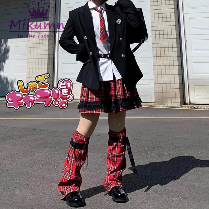 Punk Rock Japanischen Harajuku Schule Mädchen Rot Plaid Mini Röcke Anzüge