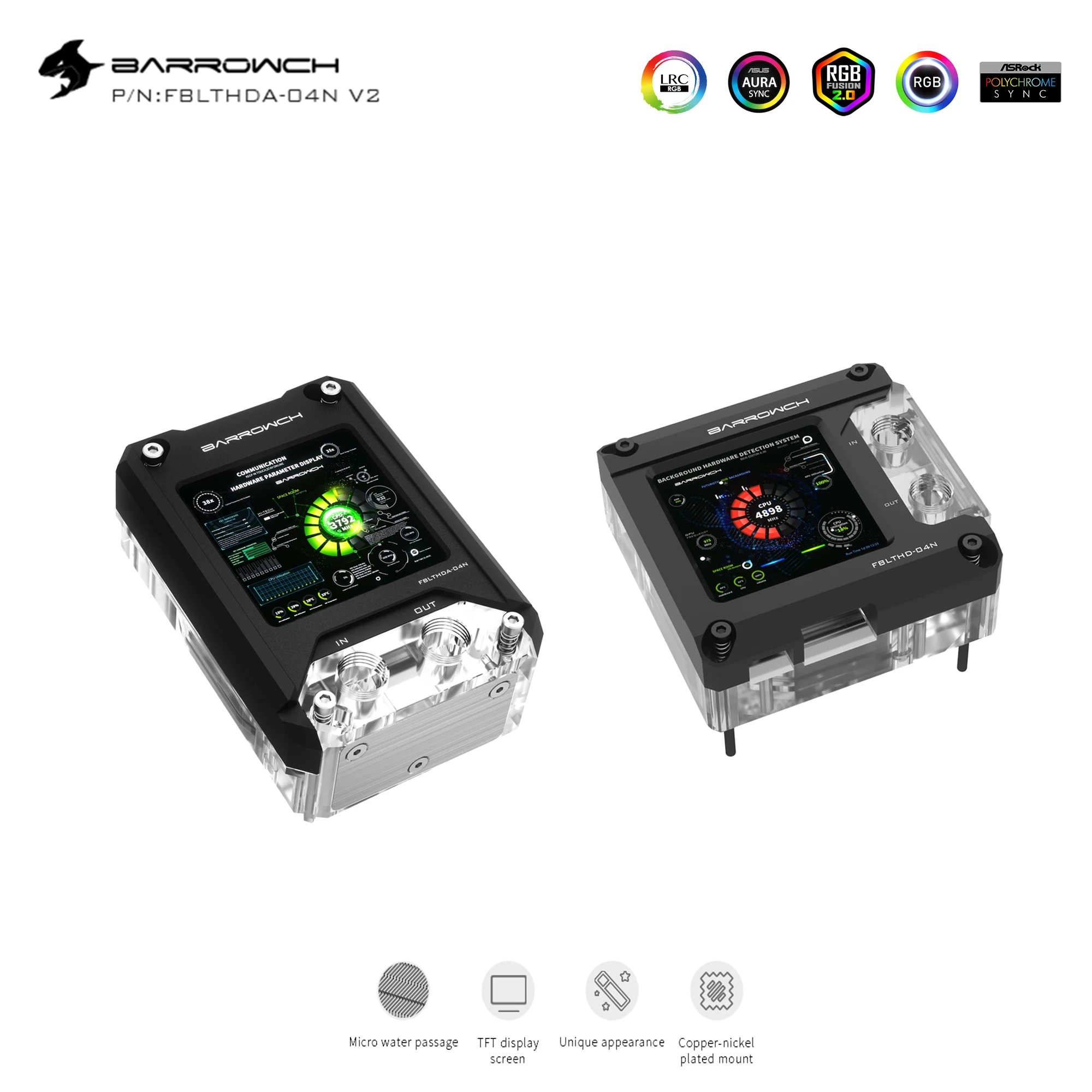 Barrowch AMD AM5 INTEL CPU Wasser Block mit HD Temperatur Display für Computer PC CPU Wasser Kühlung Flüssigkeit Kühler FBLTHDA-04NV2 Image