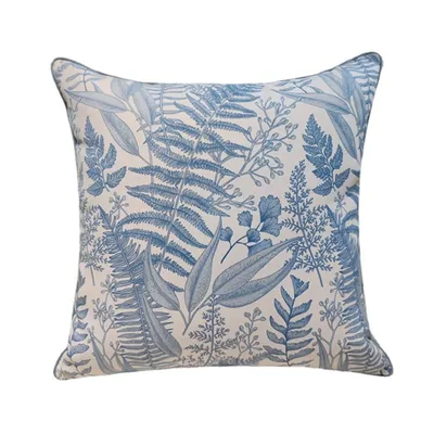 Zeitgenössischer Druck, Pflanzen-Regenwald, weiches Chenille-Grau-Blau-Kissen, Sofa, Stuhl, Zuhause, Image