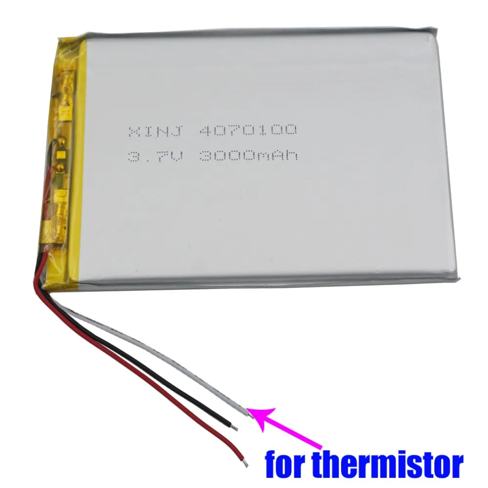 3,7 V 3000 mAh 11,1 Wh Polymer 3-Draht-Thermistor Li-Lithium-Batterie Lipo-Zelle 4070100 Für LED E-Book MID tragbarer DVD-Tablet-PC Image