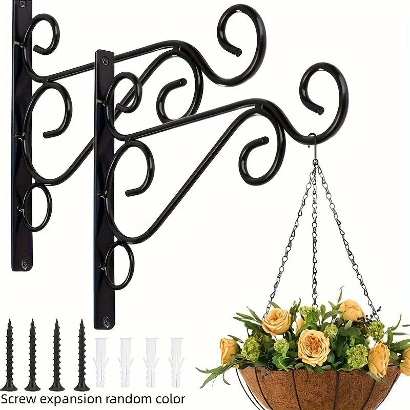 2 Stück hängender Pflanzenständer für den Außenbereich, Wand-Eisenhaken, Blumentopf-Haken-Dekoration für den Außenbereich, Wand-Pflanzgefäß-Anhänger, Image