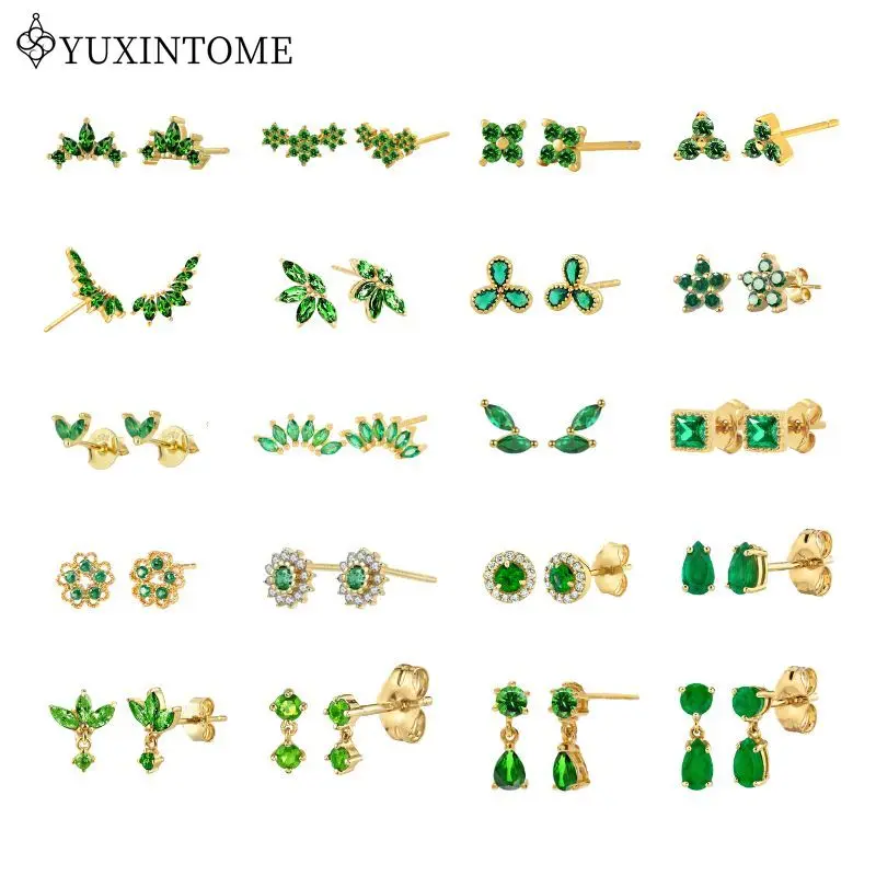 Ohrnadel aus 925er-Sterlingsilber, grüner Zirkon, exquisite kleine Ohrstecker, Retro-Ohrringe mit geometrischem/Wassertropfen, Modeschmuck Image