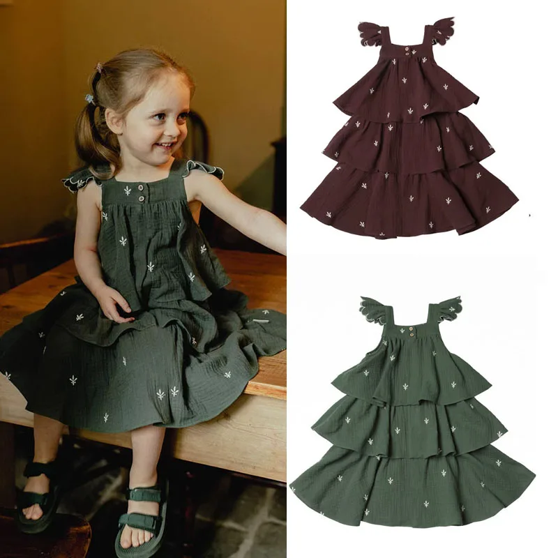 Kinder Mädchen ärmelloses Kleid Sommer Baby Urlaub Kleid Stickerei Kleinkind Mädchen Party kleid Prinzessin Baby Kleid Image